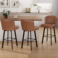 thumbnail image 1 of MultiHaven 30" Shell Back Bar Stools Set of 3,Swivel Counter Height PU Leather Chairs with Metal Legs for Kitchen Island,Bar,Cafe - Dark Brown, 1 of 9