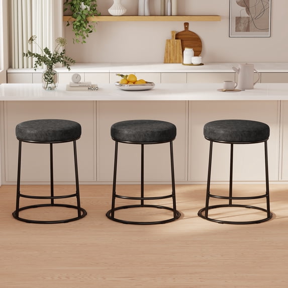 MultiHaven Backless Bar Stools Set of 3,24" Counter Height Barstools with Grey PU Upholstered Seat for Kitchen Island