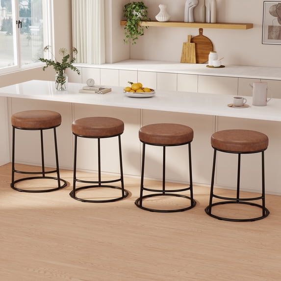 MultiHaven Backless Bar Stools Set of 4,24" Counter Height Barstools with Brown PU Upholstered Seat for Kitchen Island