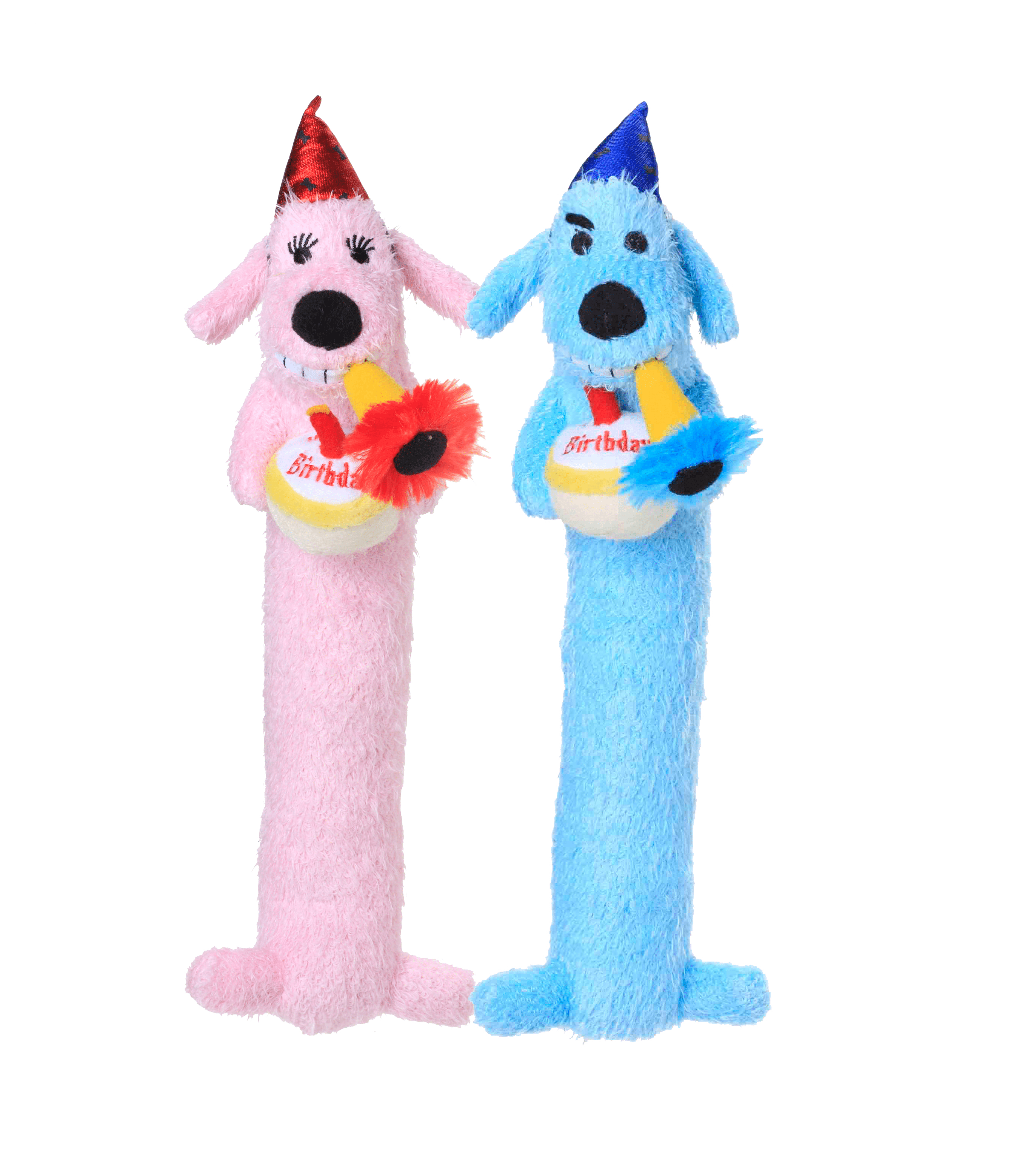 Funky Birthday Squeaky Dog Toys Pack of 2 - Pink and Blue