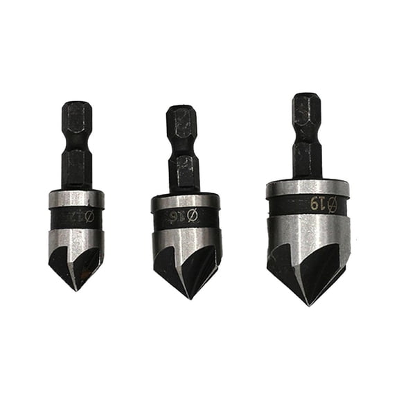 MultiSize Hexadecimal Shank Countersink Drill Bit 5 Flute Design For Smooth Woodworking Chamfering 12mm 16mm 19mm Tip
