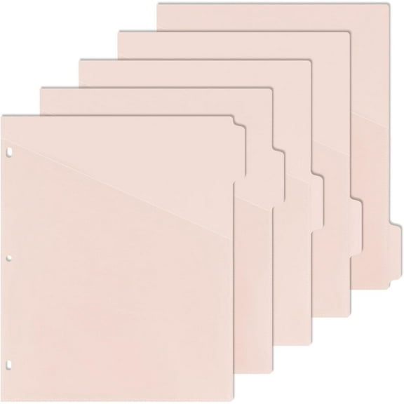 Multibey Plastic Binder Dividers with Clear Pockets & 5 Tabs for Organization, A4 Size, Pink, for 3-Ring Binder