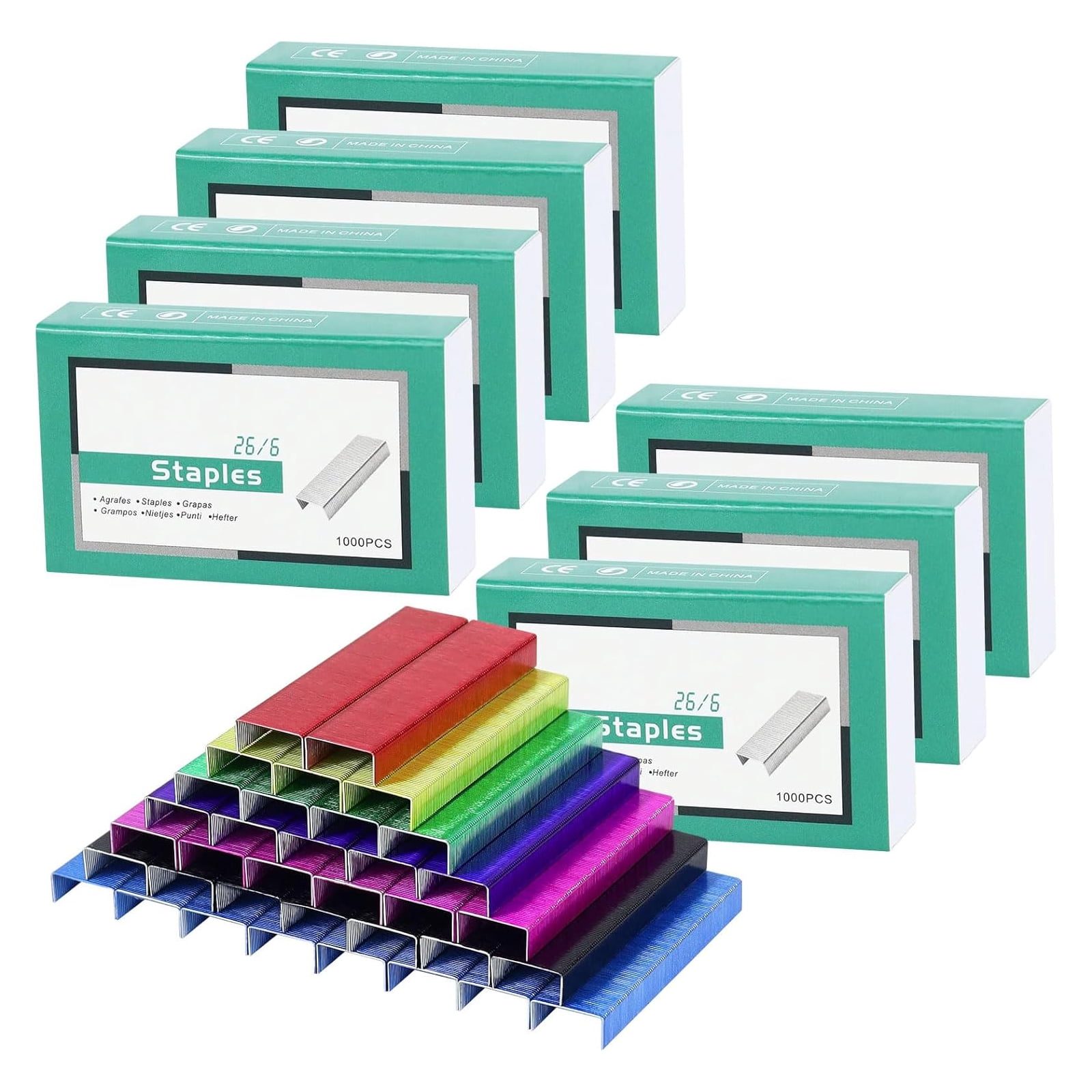 Multibey 7 Pack Colorful 26/6 Standard Staples for Desk Stapler ...
