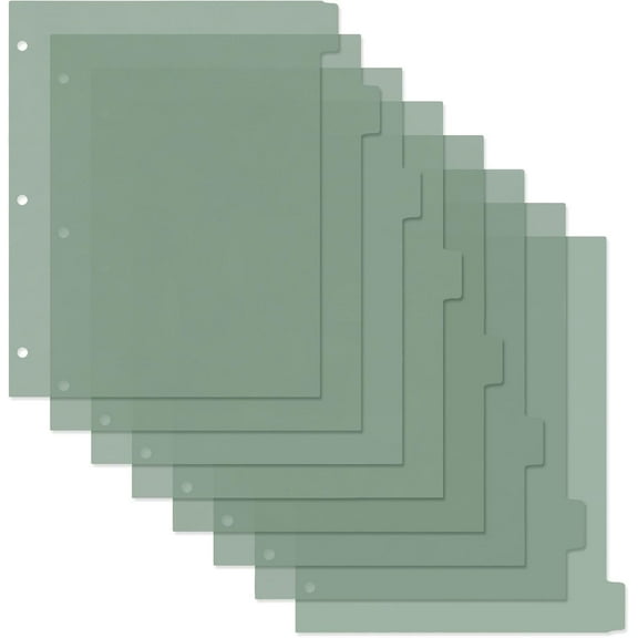 Multibey 8-Tab Index Dividers for 3-Ring Binders, A4 Size Dark Green Plastic Tabs with Reinforced Hole (1-Pack)