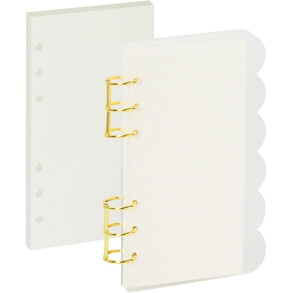 Multibey A6 Acrylic Notebook Binder 6 Ring, Loose Leaf Personal Planner Binder 90 Sheets Refills Paper, Lay Flat Design, Gold Metal Round Ring(Pink Ripple)