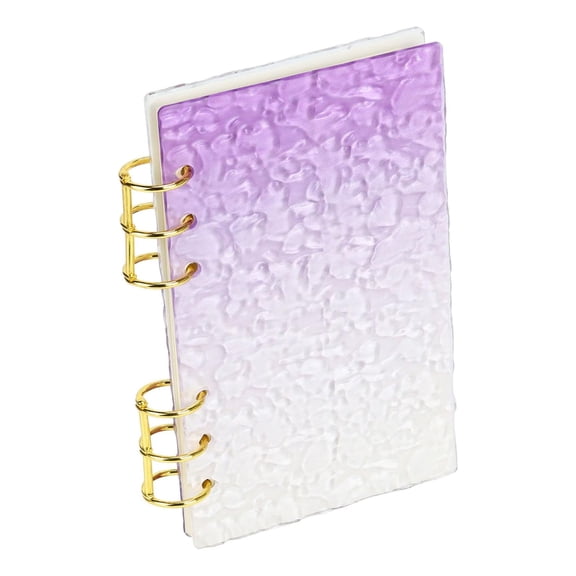 Multibey A6 Acrylic Notebook Binder 6 Ring, Loose Leaf Personal Planner Binder 90 Sheets Refills Paper, Lay Flat Design, Gold Metal Round Ring(Pink Ripple)