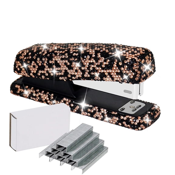 Multibey 'Black Gold' Crystal Stapler with Staples: A Touch of Glamour for Your Desk. Handcrafted with Inlaid Crystals for an Elegant Office & Home.