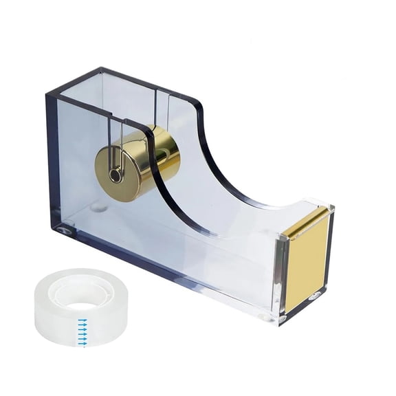 Multibey Clear Acrylic Rainbow 1 Inch Core Desktop Adhesive Tape Dispenser Cutter with Tape Office Gift Idea (Gradient Black)