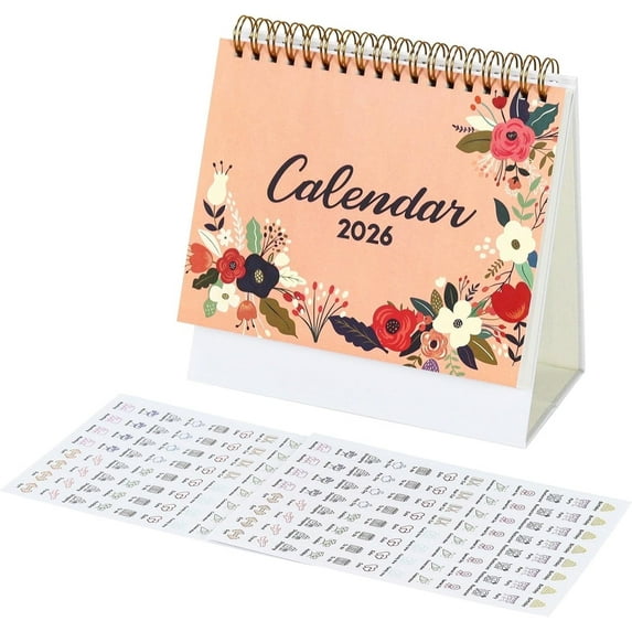 Multibey Desk Calendar 2025-2026 July to December 2026, Small Flip Stand Paper Calendar with Monthly Designs and 2 Sheets Stickers for Desktop