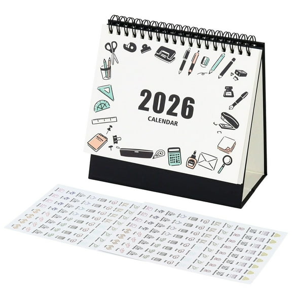 Multibey Desk Calendar 2025-2026 July to December 2026, Small Flip Stand Paper Calendar with Monthly Designs and 2 Sheets Stickers for Desktop