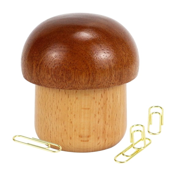 Multibey Mushroom Magnetic Paperclip Holder Dispenser with 100pcs Gold Paper Clips, Cute Wooden Desk Organizer Accessories
