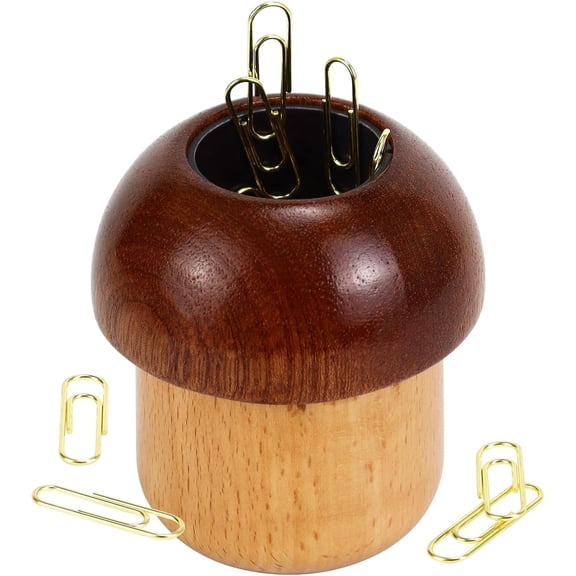 Multibey Mushroom Magnetic Paperclip Holders for Desk, Wooden Paper Clips Holders Dispenser with 100pcs 1.1in Paperclips, Desk Accessories Supplies for Home,Office