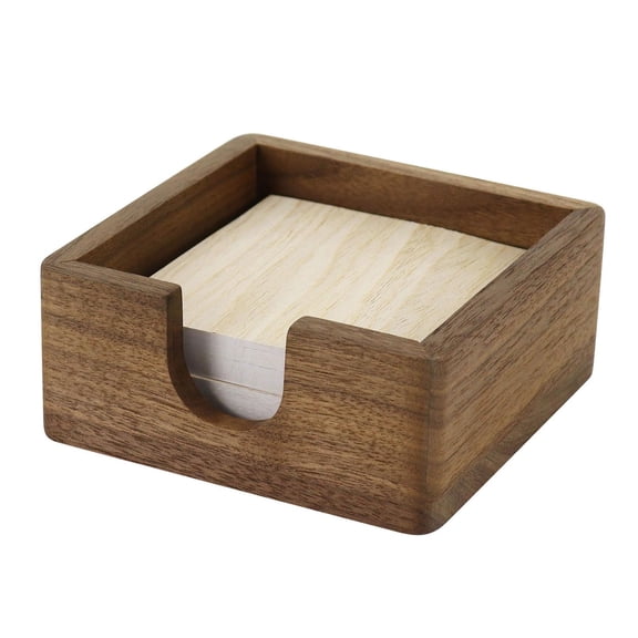 Multibey Solid Black Walnut Wood Sticky Note Holder, Natural North American Black Walnut Desktop Notepad Organiser, 10.5x10.5cm Small Note Dispenser with Non-Slip Base for Home Office Supplies