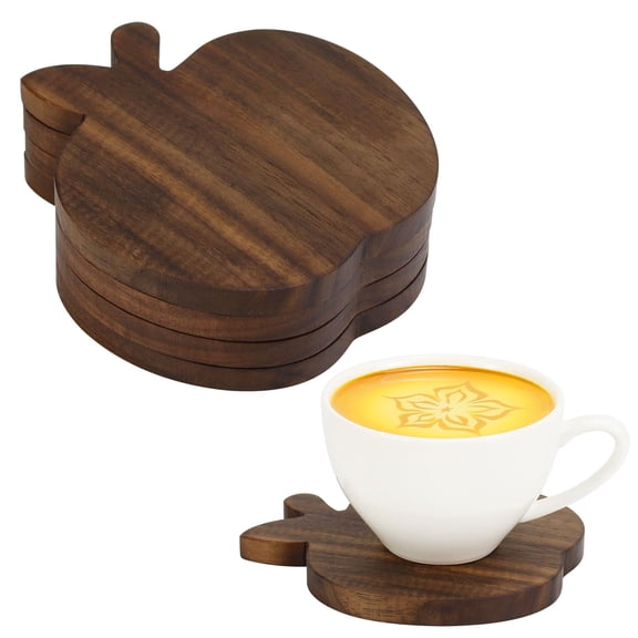 Multibey Walnut Wood Coasters Set of 4 Fruits Shaped Heat-Resistant Drink Coasters for Hot Cups, Reusable Coasters for Home & Office Decor Water Coasters with Gift Box (Dark Walnut)