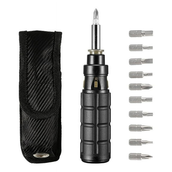 10-In-1 Multibit Ratchet Screwdriver, with /Slotted/Torx/Hex Bits and 1/4-Inch Nut Driver,with Belt Pouch