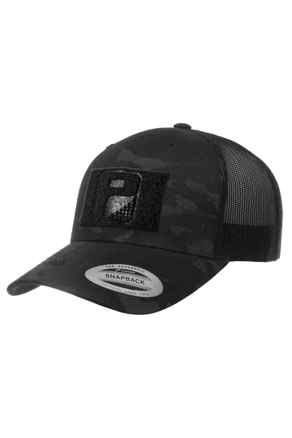 Multicam Camo Curved Bill Snapback Trucker Hat | Black Camo & Black Cap | 2x3 in Loop Surface for Patches