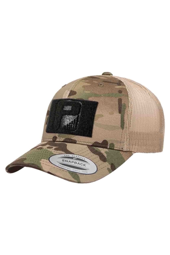 Multicam Camo Curved Bill Snapback Trucker Hat | Camo & Khaki Tactical Cap | 2x3 in Loop Surface for Patches