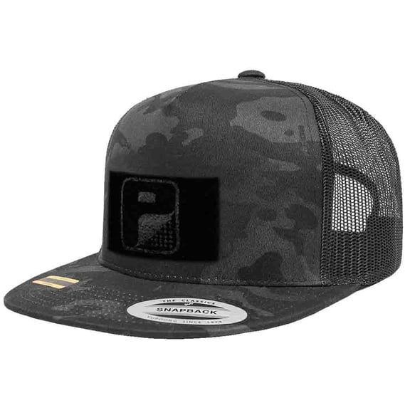 Multicam Trucker Flat Bill Snapback Hat by Pull Patch Black Camo/Black
