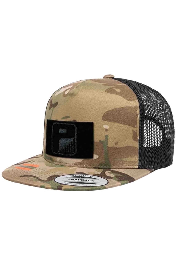 Multicam Camo Flat Bill Snapback Trucker Hat | Camo & Black Tactical Cap | 2x3 in Loop Surface to Attach Morale Patches