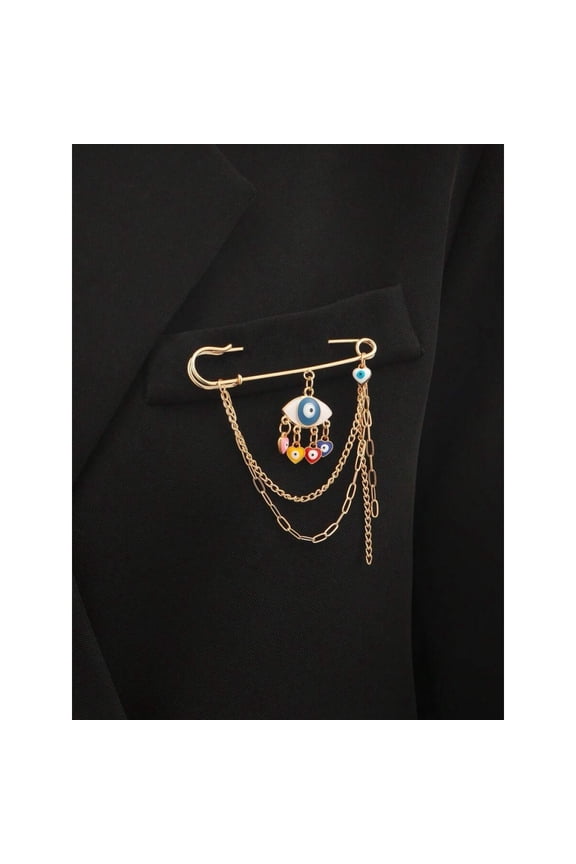 Multicolor 1 Goldtone Evil Eye & Heart Chain Lapel Pin Brooch For Women