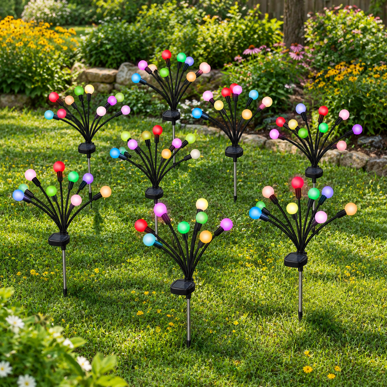 Weatherproof Firefly Multicolor 10 Pack Solar Firefly Swaying Landscape Lights for Outdoor ...