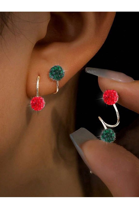 Multicolor 12 Rhinestone Ball Climber Earrings With S-Shaped Hook Design
