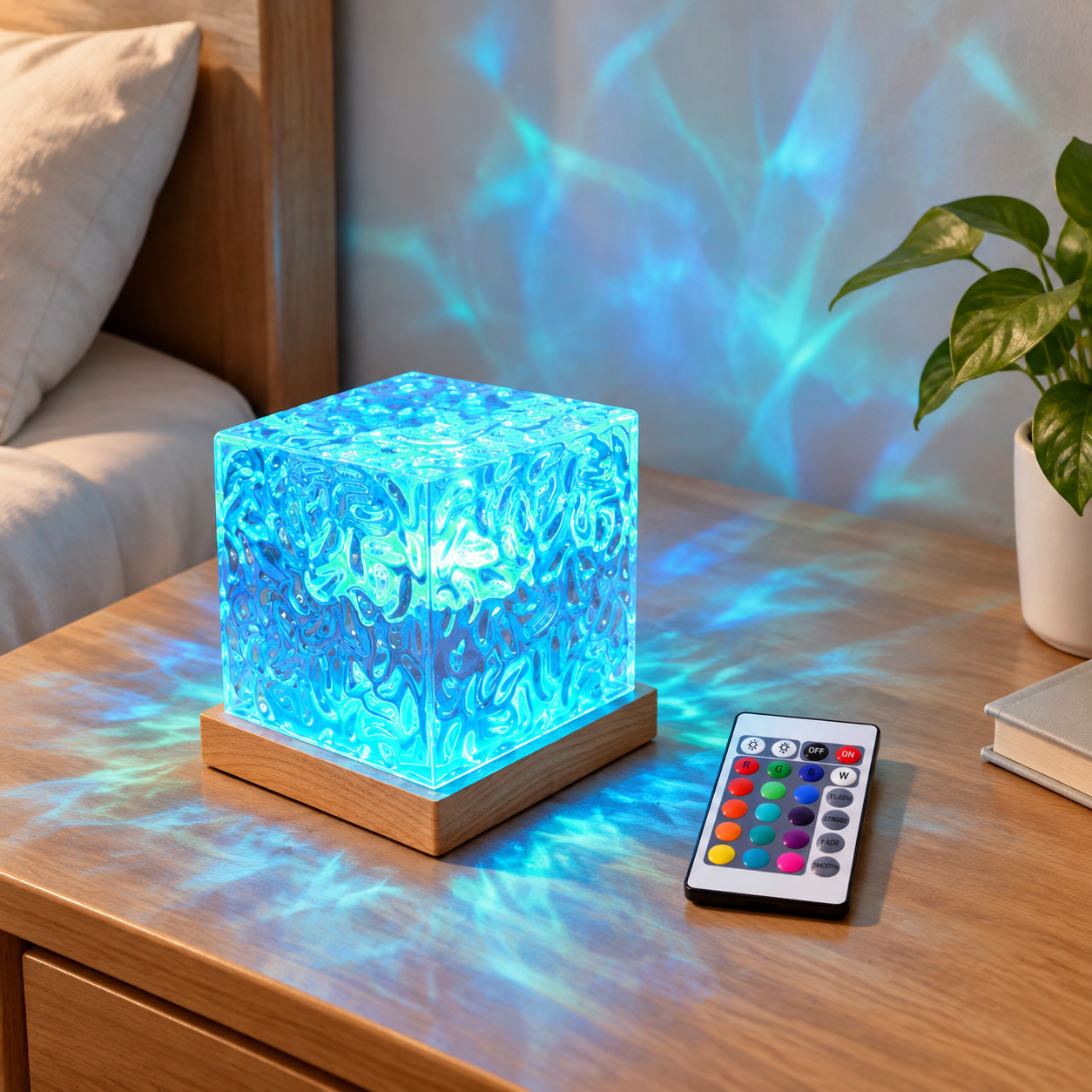 Cubing Language Multicolor 16-Color Rotating Wave Projector Light, Cube-Shaped Plug-In ...