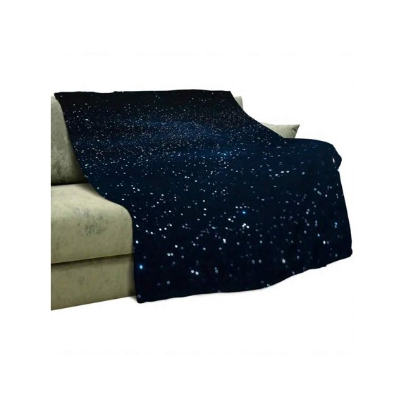 Multicolor 24 Starry Sky Flannel Throw Blanket – Soft Plush Polyester With Iridescent Sparkle Stars On Deep Navy Background