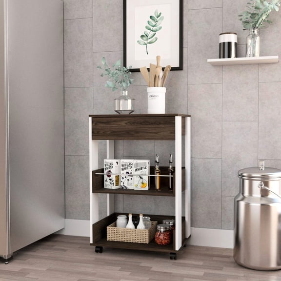 Multicolor 34.80 in High Kitchen Cart | Used for Kitchen Mobility and Storage | Particle Board Main Build | Solves Kitchen Space Utilization Problems