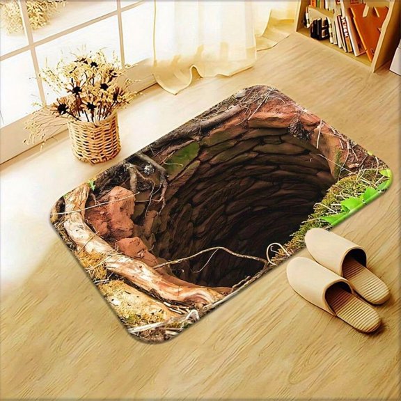Multicolor 3D Deep Well Printed Non-Slip Floor Mat, 650Gsm Microfiber Polyester, Machine Washable For Entryway Or Bathroom