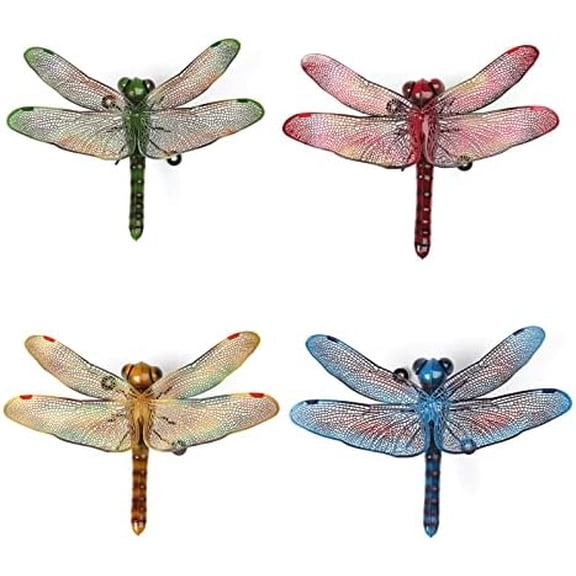 Multicolor 3D Dragonfly Wall Art Decor, Metal Dragonflies Outdoor Garden Hanging Wall Sculptures for Indoor Home Yard Fence Patio Balcony Decorations, 4PCS$$Garden & Patio