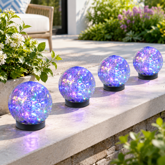 Multicolor 4 Globes Solar Globe Outdoor Landscape Walkway Garden Lights