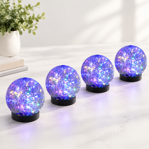 Multicolor 4 Globes Solar Globe Outdoor Landscape Walkway Garden Lights