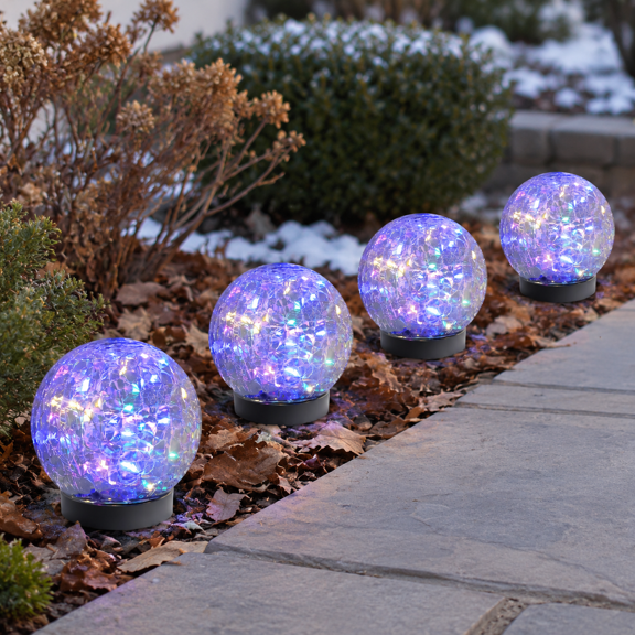 Multicolor 4 Globes Solar Outdoor Landscape Walkway Garden Lights