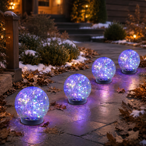 Multicolor 4 Globes Solar Outdoor Landscape Walkway Garden Lights