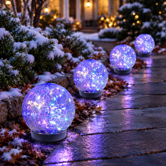 Multicolor 4 Globes Solar Outdoor Landscape Walkway Garden Lights