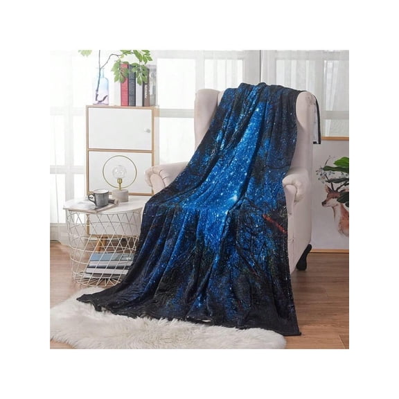 Multicolor 4 Starry Sky Flannel Throw Blanket – Plush Polyester, Deep Blue Cosmic Print With Iridescent Stars