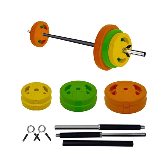 Multicolor 40 Lbs Barbell Weight Set Adjustable Free-Weights Strength-Training Equipment For Home & Gym Use Adjustable Barbell Weight Set With Cushioned Grips & Quick-Change Rubber Plates