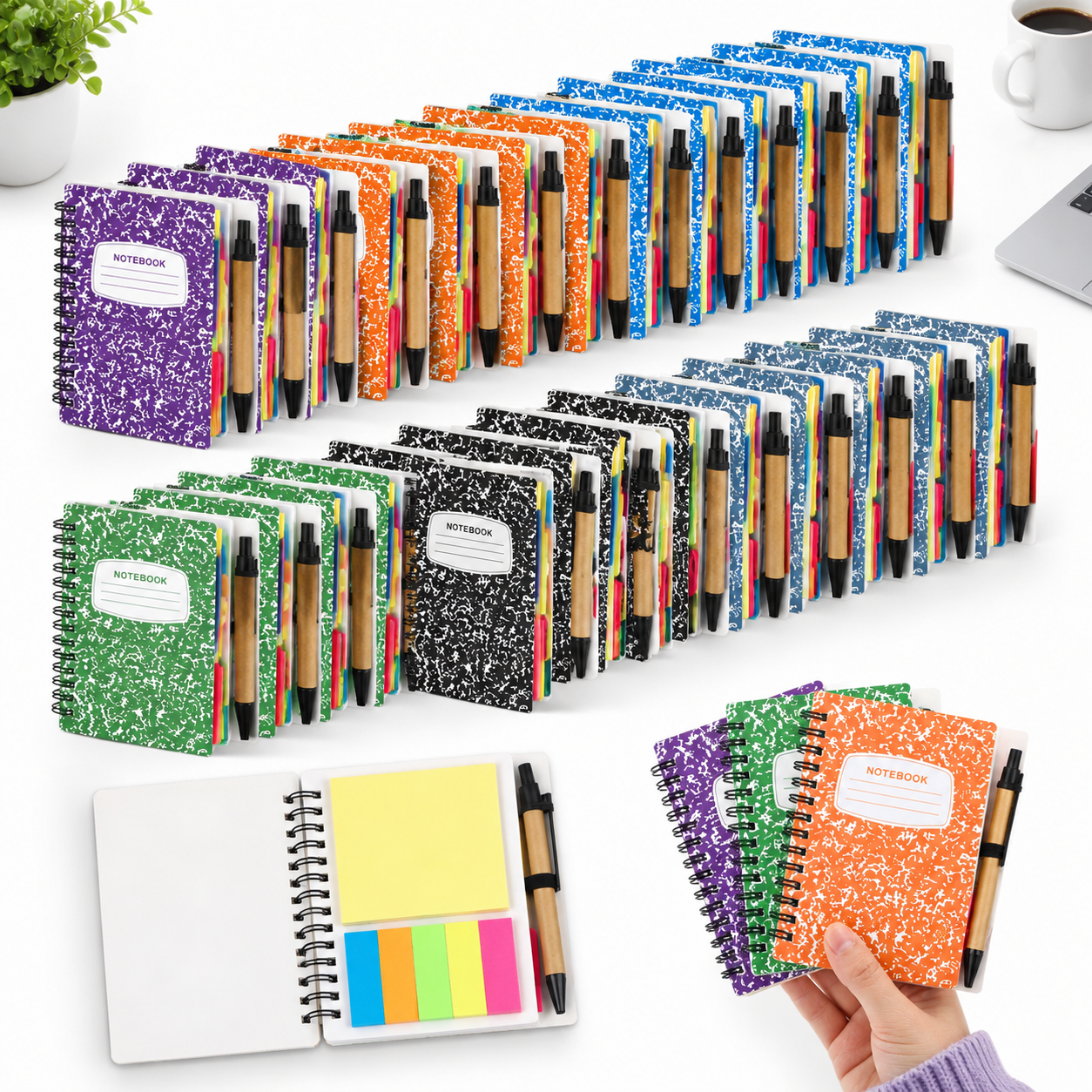 Spinner Notebook Multicolor 48-Set Spiral Notebook Bulk with Pens, Lined Pages, Sticky ...