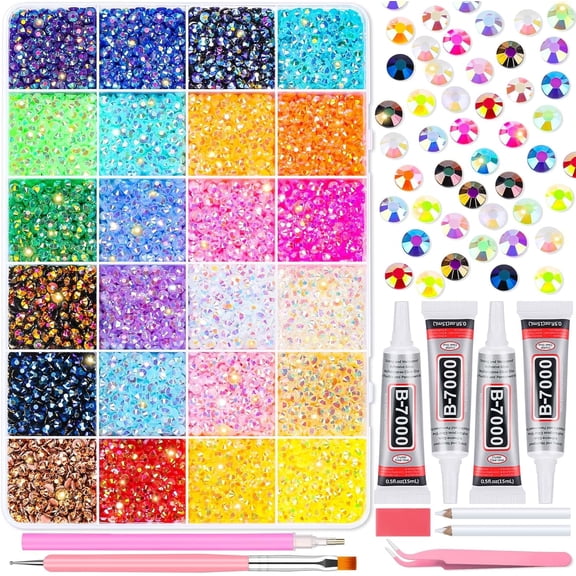 Multicolor 4mm AB Rhinestone Kit with 16000pcs, 4pcs B7000 Jewelry Glue, Tools for Crafting, Graduation Cap, Jewelry, Shoes & Nails