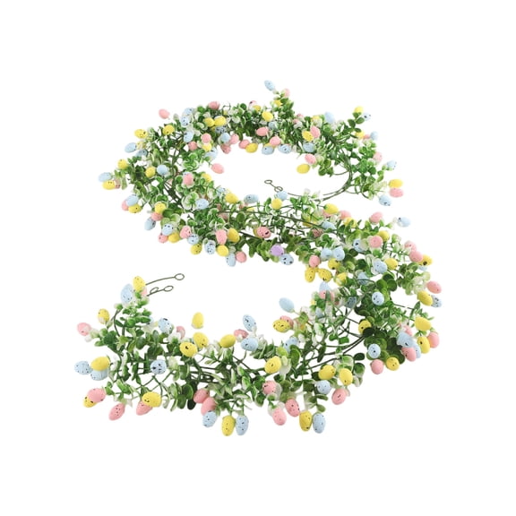 Multicolor 6.9Ft (210Cm) Artificial Easter Egg Rattan Garland With Faux Eucalyptus Leaves Wall Hanging Decoration For Spring Home Party Festive Decor 1Pc 104G (0.23Lb)
