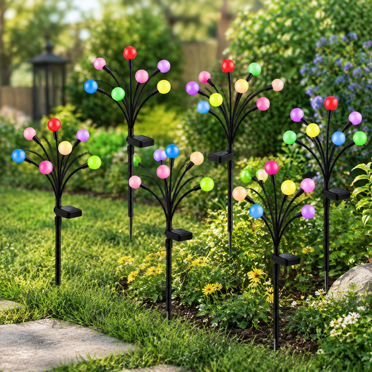 Fire Fly Packing Multicolor 6 Pack Solar Firefly Sway Lights for Outdoor Garden Pathway ...