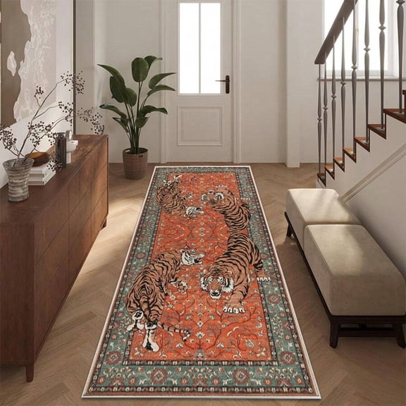 Multicolor 6 Vintage Tiger Pattern Runner Rug: Non-Slip Washable Animal