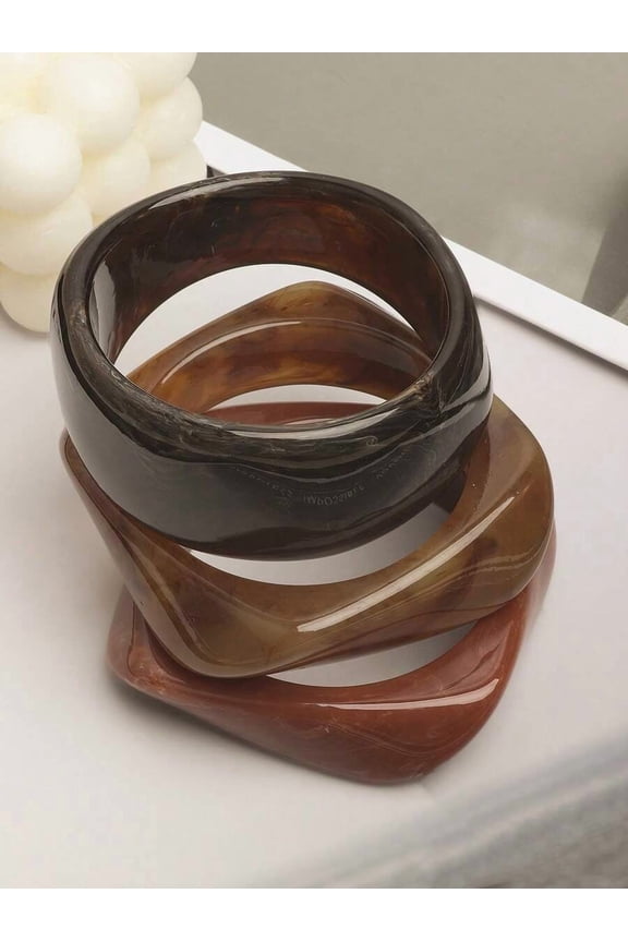 Multicolor 8 Acrylic Bangle Set Of 3, Glossy Tortoiseshell-Inspired Swirl Design Stackable Bangles