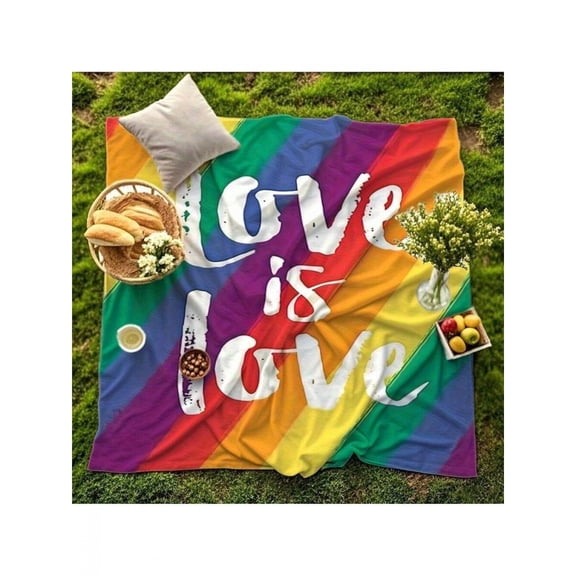 Multicolor 8 LGBT Pride Blanket - Love Is Love Rainbow Print, Soft Plush Polyester Throw for Bed, Sofa, or Outdoor Use