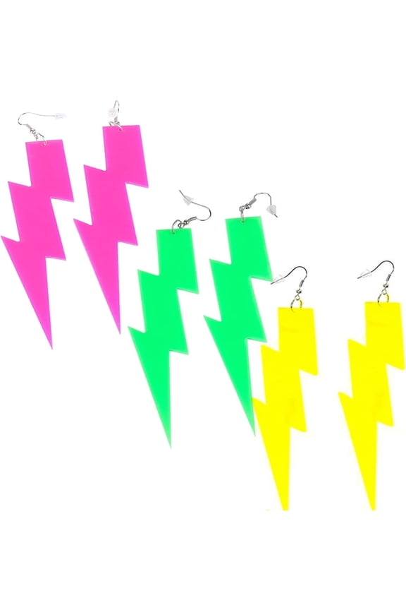 Multicolor 80s Neon Earrings Acrylic Exaggerated Lightning Bolt Dangle Drop Pendant Vintage Earrings Halloween Retro 80 90's Party Costume Accessories Jewelry for Women