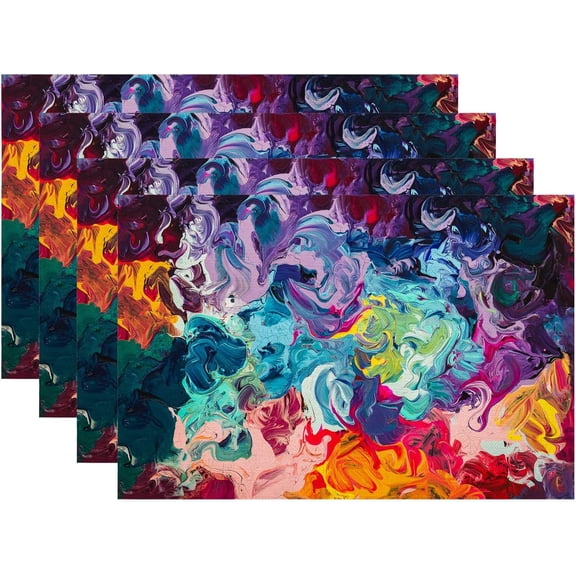 Multicolor Abstract Art Placemats,Colorful Grunge Macro Closeup Washable Linen Table Mats for Kitchen Table Double Insulation Decor Dining Set Indoor Outdoor 12X18 in Set of 4