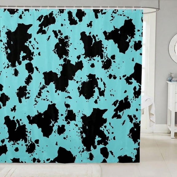 Multicolor Abstract Black & Turquoise Shower Curtain 72x72 Inch Waterproof Mildew Resistant Fabric With Hooks