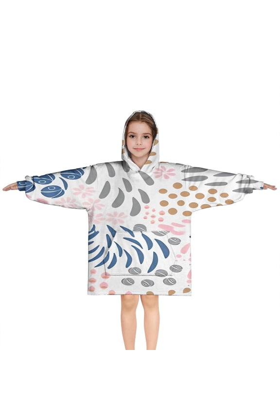 Multicolor Abstract Floral and Leaf Pattern Blanket Hoodies for Kids 6-13YR Oversize Wearable Blanket Hoodies for Boys Girls Teens