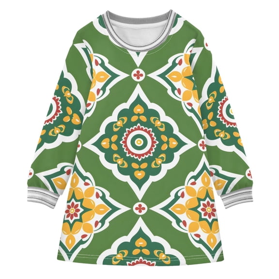 Multicolor Abstract Pattern Long-sleeved Dress A-line Dress for 2-8 Years Casual Party 4T